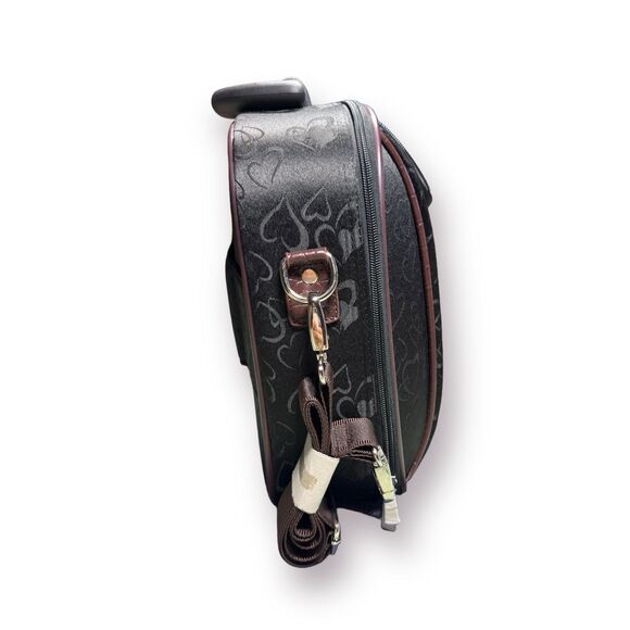 Overnight Bag Air Travel‎ Carry-on Luggage Heart Jacquard and Brown Croc Piping - Picture 2 of 9